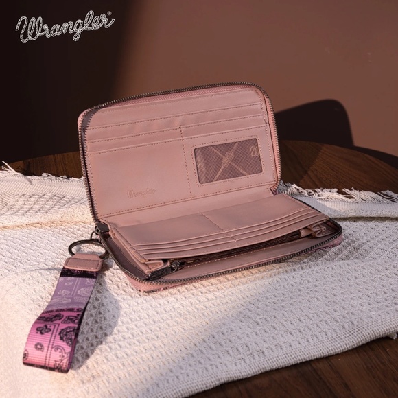 Wrangler Paisley Pattern Dual Sided Print Tote + Wallet Pink - Picture 8 of 9